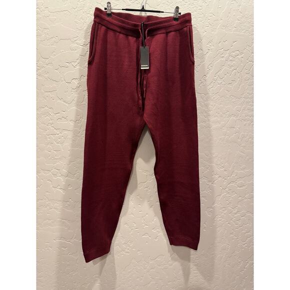 Monrow Sweater Knit Lounge Jogger Pants Outdoors Beach Large Burgundy